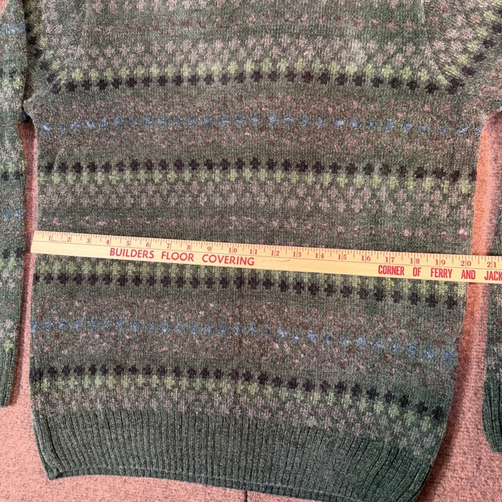 Dockers Fair Isle Sweater Mens Medium Green Geometric Knit Crewneck Pullover